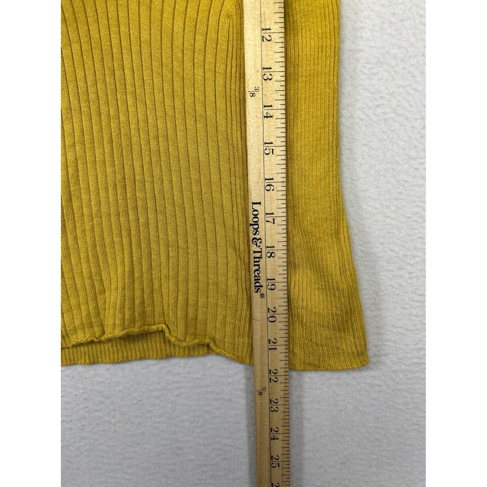 Express Ribbed Knit Tank Top Womens Small Mustard Yellow Pointelle Mesh Top - Picture 6 of 9